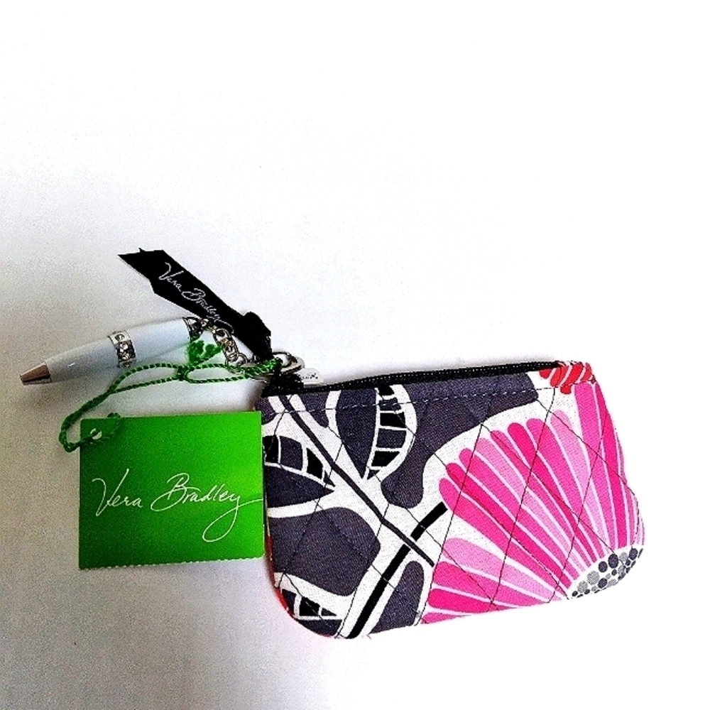 Vera Bradley Pink and Black Floral Cherry Blossom Zipper Coin Purse New with Tag